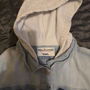Wallflower Light Blue Denim Jacket with Heather Gray Hood